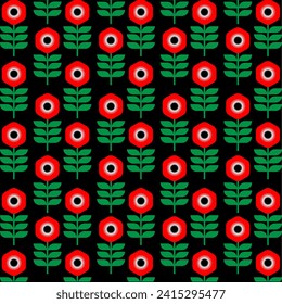 Poppy flowers and olive leaves pattern.