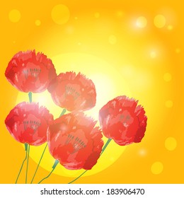 Poppy flowers on background of sunset. Vector EPS10.