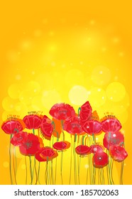 Poppy flowers on background of sunset. Vector EPS10.