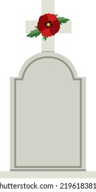 Poppy flowers on cross gravestone for remembrance day icon illustration