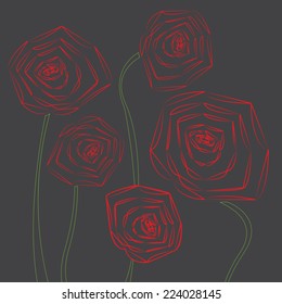 Poppy flowers on gray background. Vector illustration.