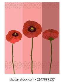 Poppy flowers on soft red three tones background. Vector illustration.