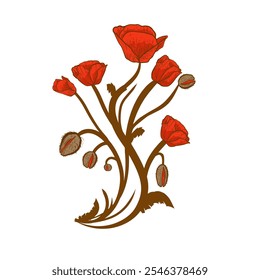 Poppy flowers. plant ornament - vector illustration