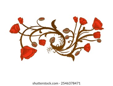 Poppy flowers. plant ornament - vector illustration