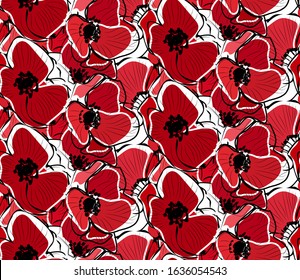 Poppy flowers in red - seamless pattern.