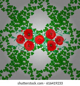 Poppy flowers seamless pattern on a gray background. Cute vector floral background.