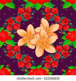 Poppy flowers seamless pattern on a purple background. Cute vector floral background.