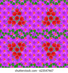 Poppy flowers seamless pattern on a orange background. Cute vector floral background.