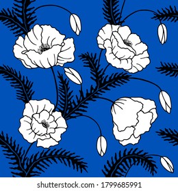 Flores de amapola sin costura. Ilustración de material vector eps10
