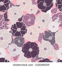 Poppy flowers seamless repeat pattern with pink colors.