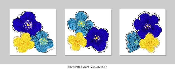 Juego de vectores de amapolas. Colección de fondo de escritorio.