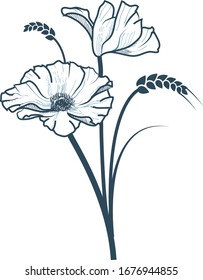 Poppy hand drawn floral art