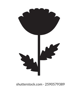 Poppy icon, silhouette, white background, flat design style