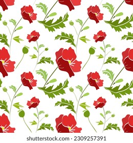 Poppy image graphics.Vector.Floral ornament.Seamless pattern.