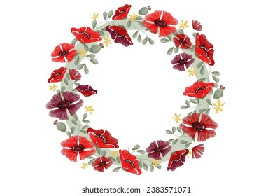 Poppy Memorial Day background border red poppy vector hand drawn. Copy Space