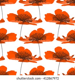 poppy nature flower vector seamless pattern drawing