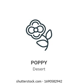 Poppy outline vector icon. Thin line black poppy icon, flat vector simple element illustration from editable desert concept isolated stroke on white background