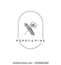 poppy and pine line art logo vector bohemian