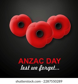 Poppy pins on a black background. Anzac Day. EPS10 vector