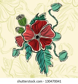 Poppy postcard. Vector illustration.