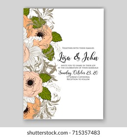 Poppy ranunculus wedding invitation card template
