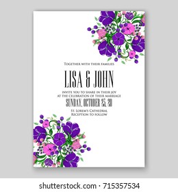 Poppy ranunculus wedding invitation card template