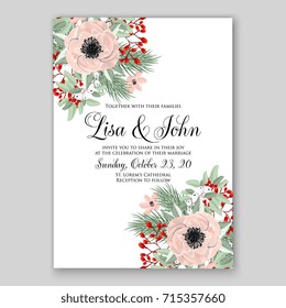 Poppy ranunculus wedding invitation card template