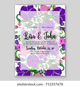 Poppy ranunculus wedding invitation card template