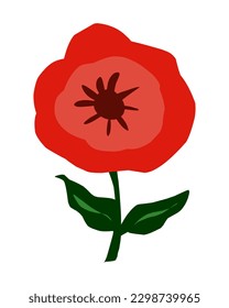 Poppy. Red flower. Hand drawn illustration in flat style. Element for design.