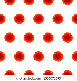 Poppy red flower seamless pattern, vector illustration,  floral background for textile, printing, summer dress, Remembrance day as symbol of peace, garden bouquet shop ad, botanical colorful wallpaper
