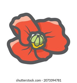 Poppy red flower Vector icon Cartoon illustration