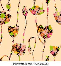 Poppy seamless composite pattern with mottled texture. Elegant floral background made of spring meadow flowers. Trendy flat style.