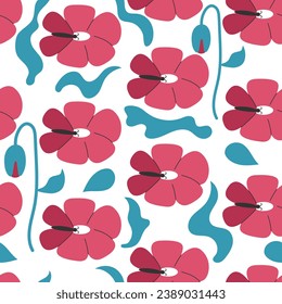 Poppy Seamless Pattern with Butterflies. Red Flowers on white background. Can be uset for textile, wallpapers, prints and web design. Vector illustration