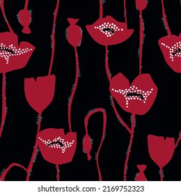 Poppy seamless pattern. Elegant floral background with spring meadow flowers. Trendy flat style.