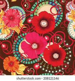Poppy seamless pattern. Eps 10