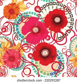 Poppy seamless pattern. Eps 10