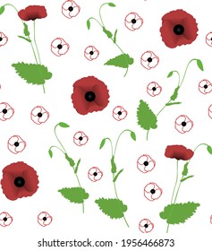 Poppy seamless pattern. Perfect for wallpaper, wrapping paper, background or fabric. Vector illustration.
