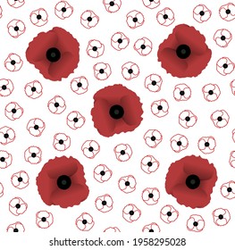 Poppy seamless pattern. Perfect for wallpaper, wrapping paper, background, greeting cards or fabric. Vector illustration.