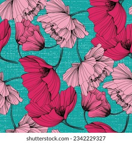 Poppy seamless pattern. Poppies on white background. Can be used for textile, wallpapers, prints and web design.