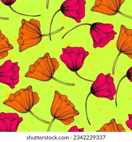 Poppy seamless pattern. Poppies on white background. Can be used for textile, wallpapers, prints and web design.
