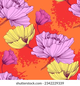 Poppy seamless pattern. Poppies on white background. Can be used for textile, wallpapers, prints and web design.