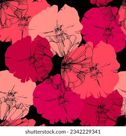 Poppy seamless pattern. Poppies on white background. Can be used for textile, wallpapers, prints and web design.