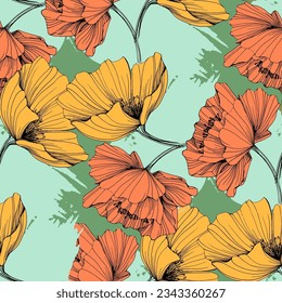 Poppy seamless pattern. Poppies on white background. Can be used for textile, wallpapers, prints and web design.