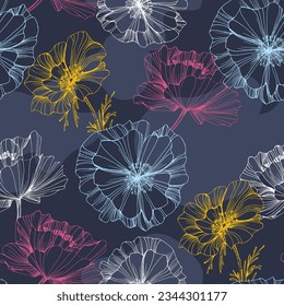 Poppy seamless pattern. Poppies on white background. Can be used for textile, wallpapers, prints and web design.