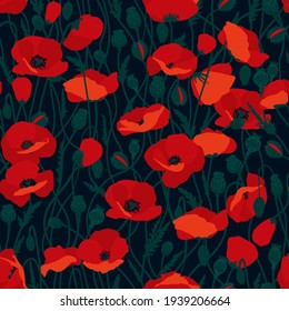 Poppy. Seamless pattern with poppies. Seamless pattern for printing on textiles and paper.