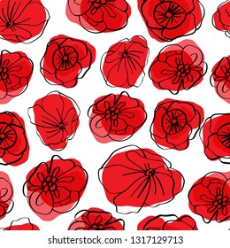 Poppy seamless pattern. Red poppies on white background. Can be uset for textile, wallpapers, prints and web design. Vector illustration