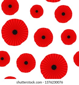 Poppy seamless pattern. Red poppies on white background. Can be uset for textile, wallpapers, prints and web design. Vector illustration