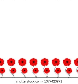 Poppy seamless pattern. Red poppies on white background. Can be uset for textile, wallpapers, prints and web design. Vector illustration