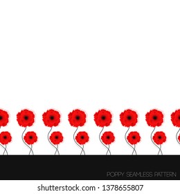 Poppy seamless pattern. Red poppies on white background. Can be used for textile, wallpapers, prints and web design. Vector illustration