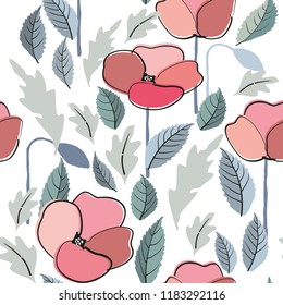 Poppy seamless pattern. Summer background with wildflowers.